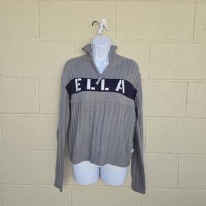 Willie Ella- Women's- 1/4 Zip Sweater- Size XL- Fits more like Medium Grey/ Navy